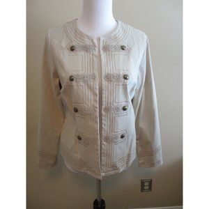 CHICO'S THIN KHAKI EMBROIDERED LONG SLEEVED JACKET BLAZER COAT NWT SIZE 0